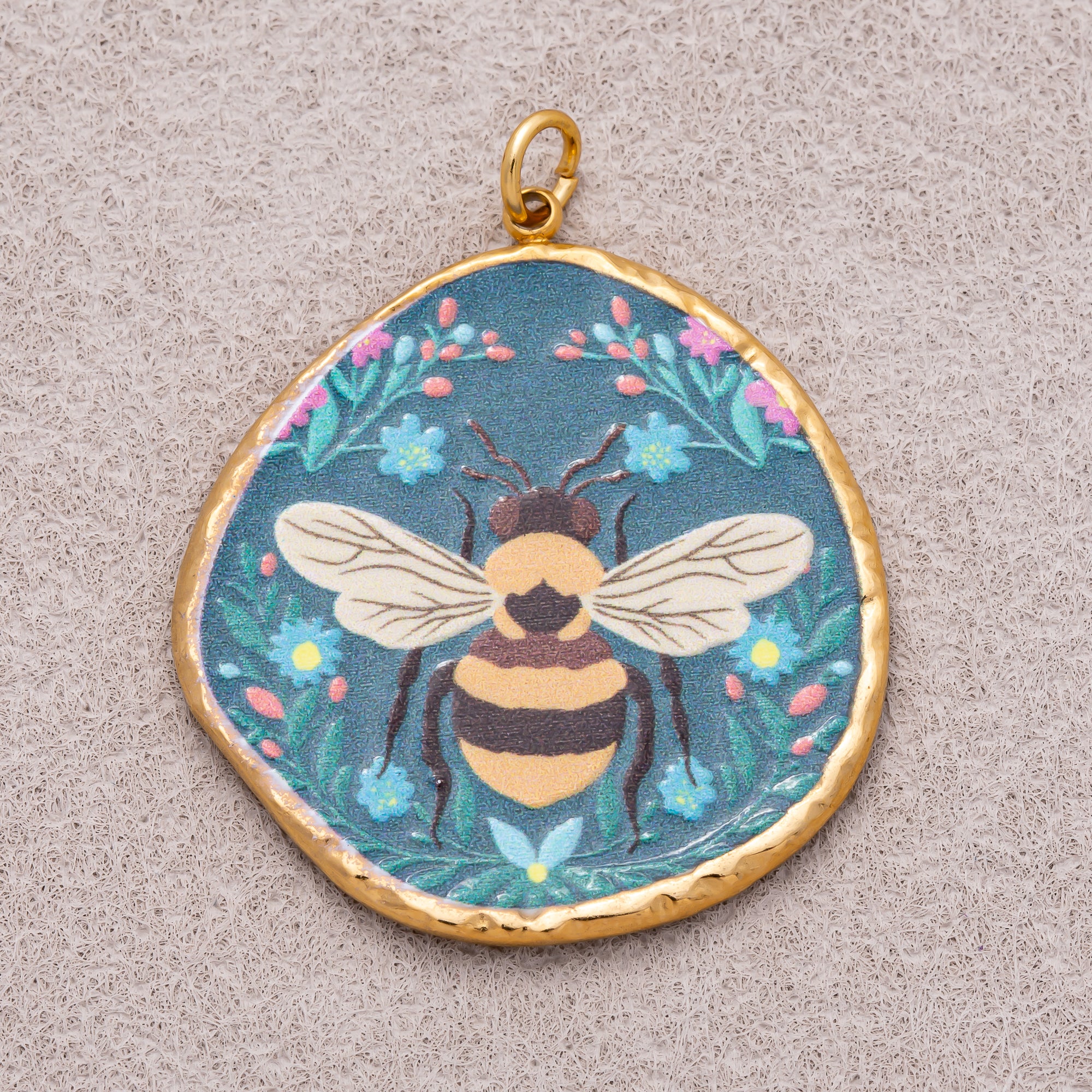 Gold PVD Stainless Steel Hand Painted Enamel Bumble Bee Insect Charm