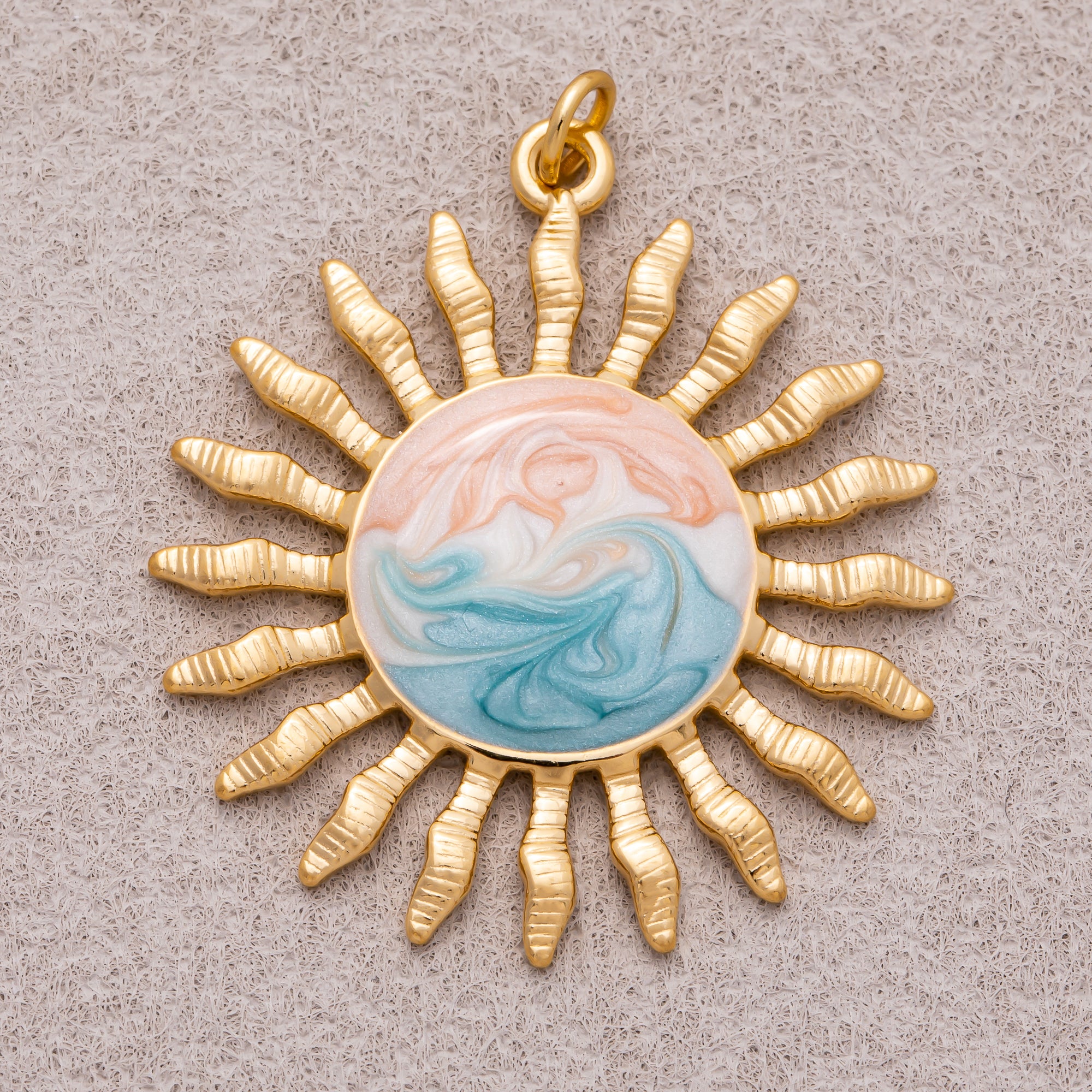 Gold PVD Stainless Steel Pastel Swirl Enamel Sunburst Medallion Charm