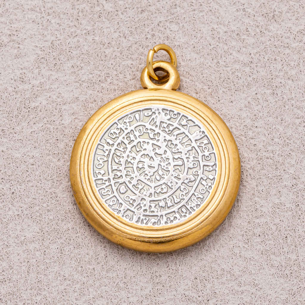Gold PVD Stainless Steel Textured Phaistos Disc Medallion Charm