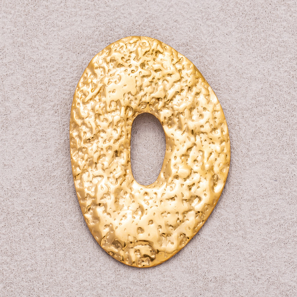 Gold PVD Stainless Steel Textured Irregular Oval Charm