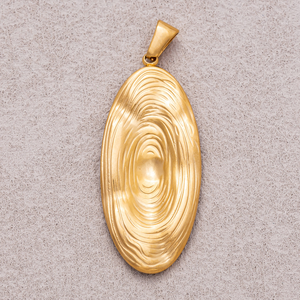 Gold PVD Stainless Steel Hammered Swirl Oval Charm