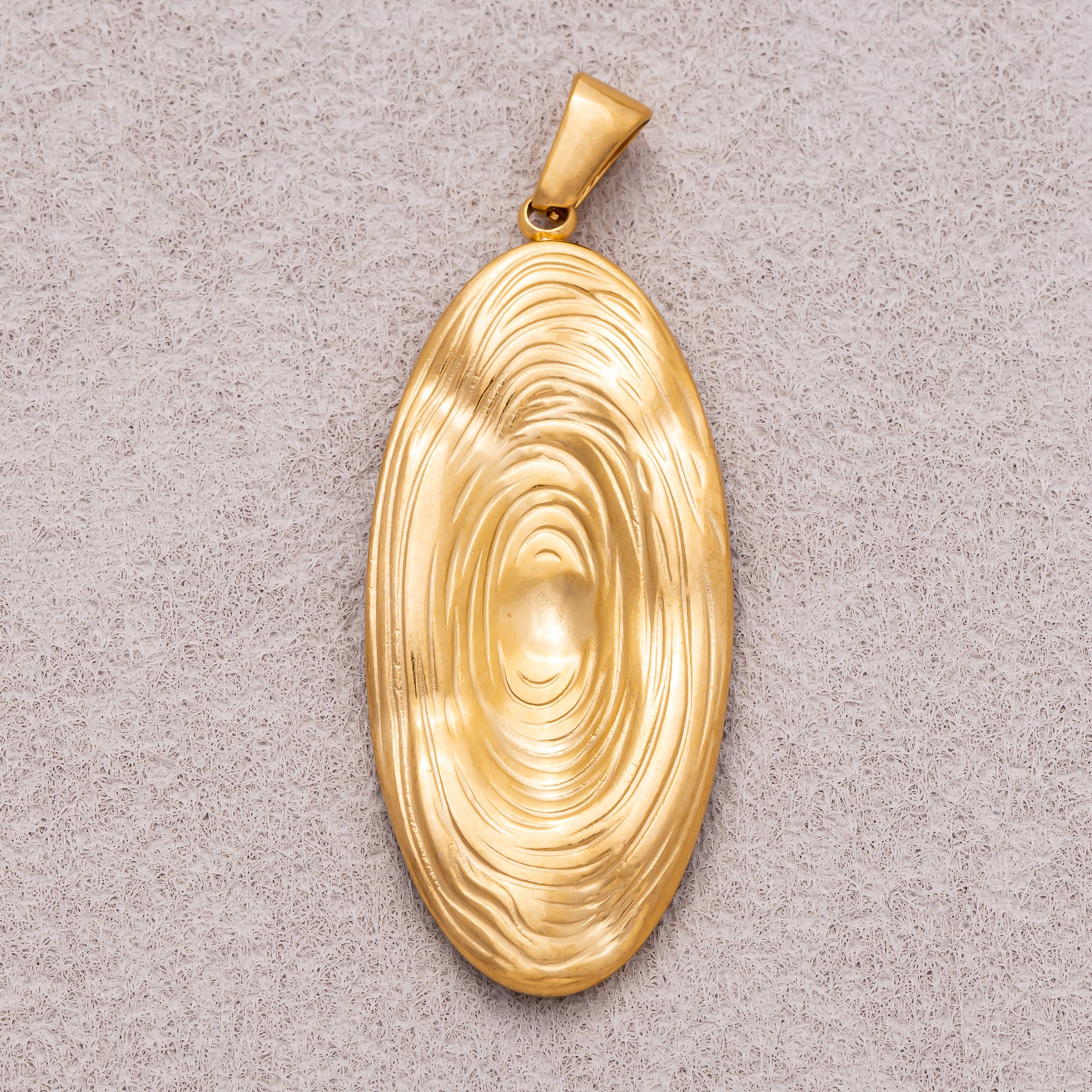 Gold PVD Stainless Steel Hammered Swirl Oval Charm