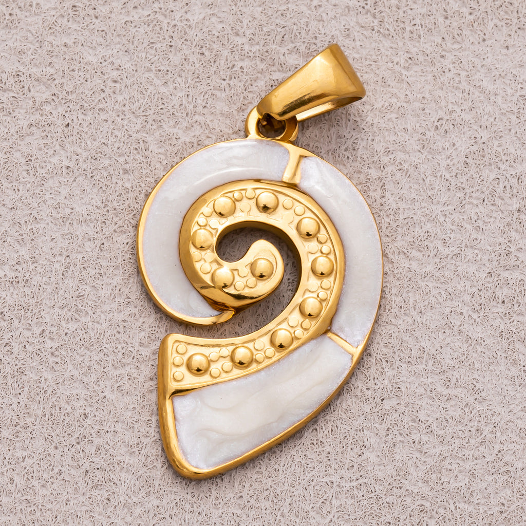 Gold PVD Stainless Steel Mother of Pearl Spiral Ocean Nautilus Pendant
