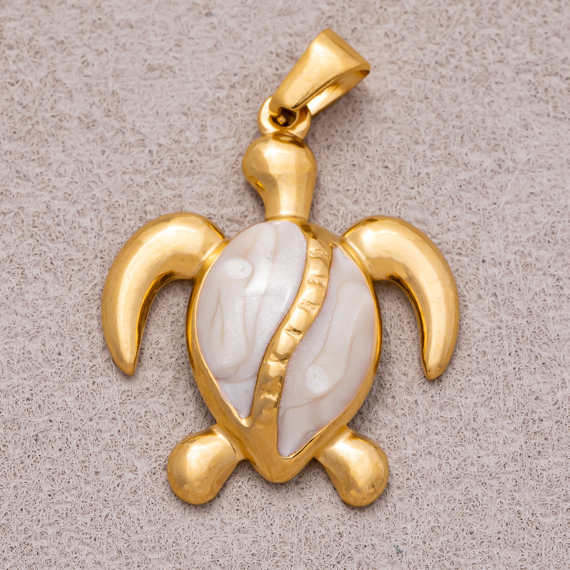 Gold PVD Stainless Steel Mother of Pearl Ocean Turtle Beach Pendant
