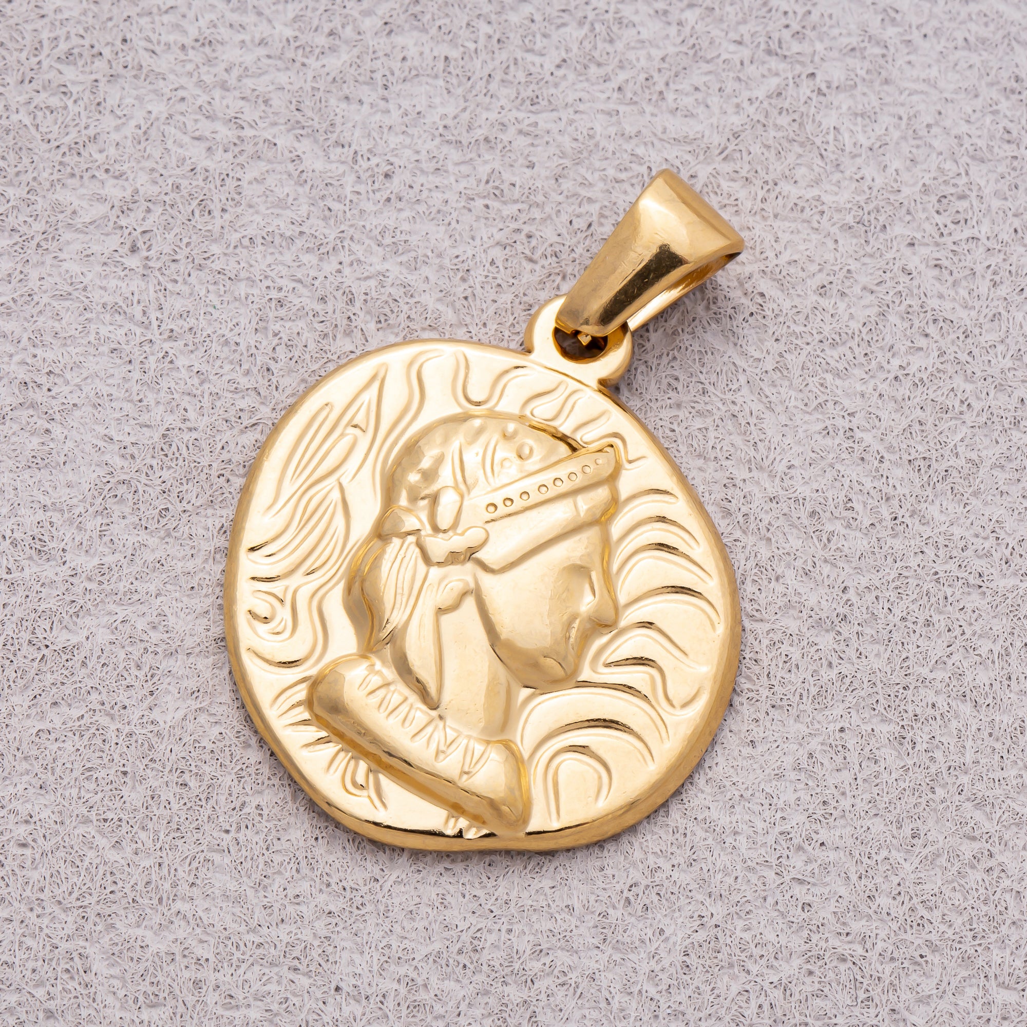 Gold PVD Stainless Steel Virgin Mary Religious Medallion Pendant