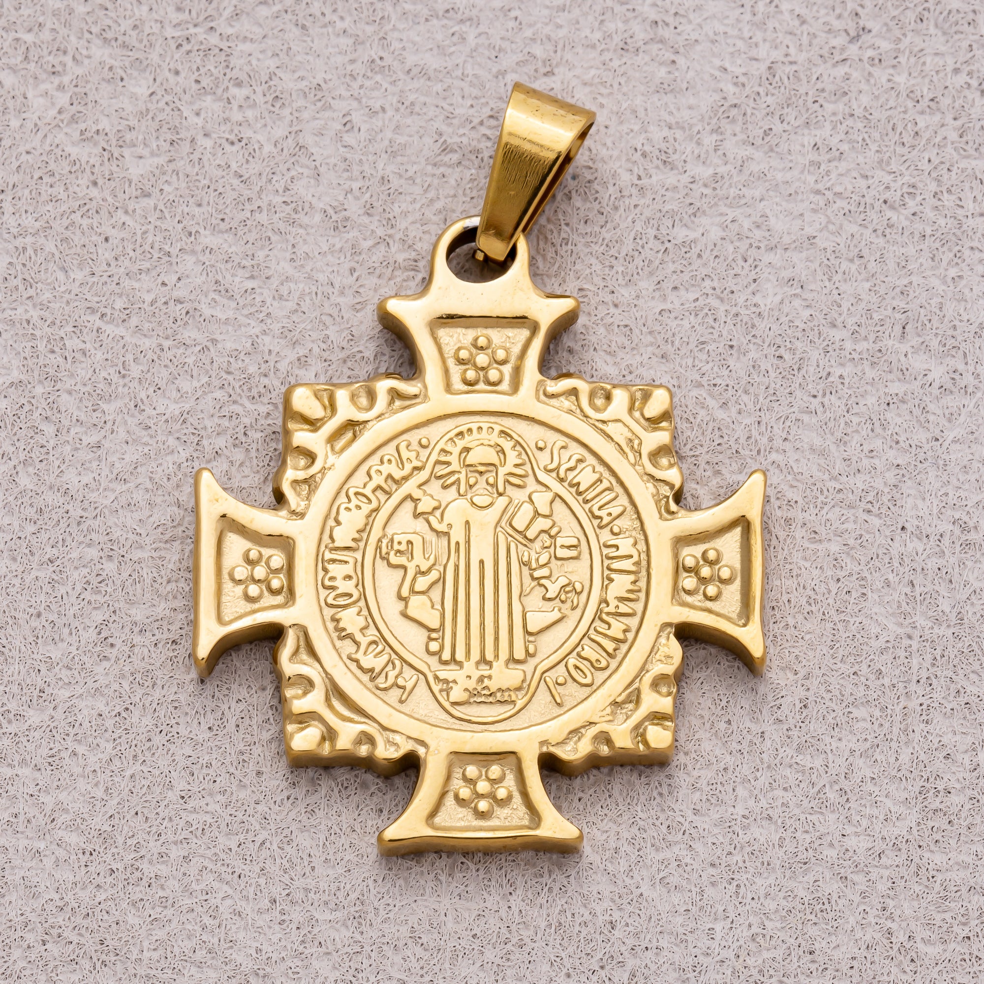 Gold PVD Stainless Steel Saint Benedict Cross Pendant
