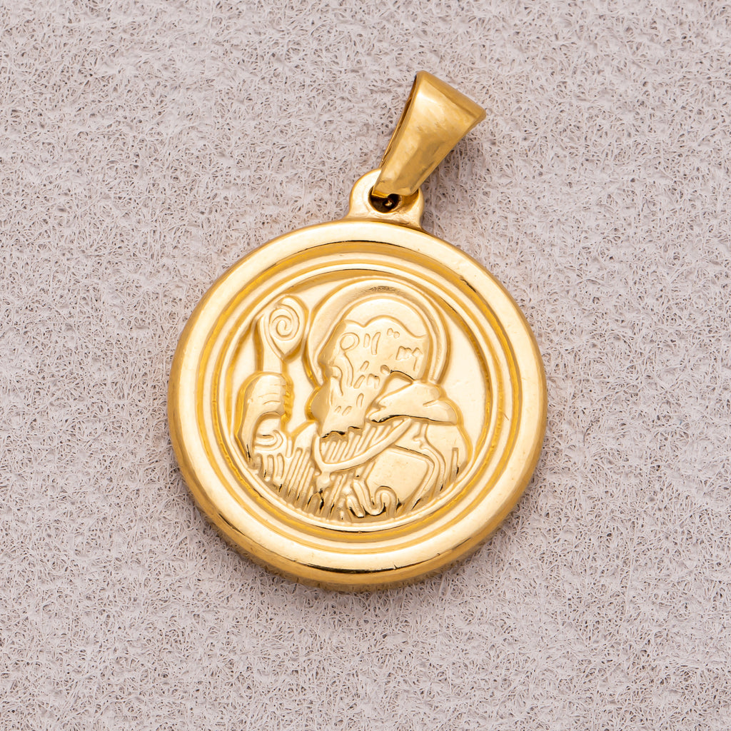 Gold PVD Stainless Steel Saint Benedict Religious Medallion Pendant