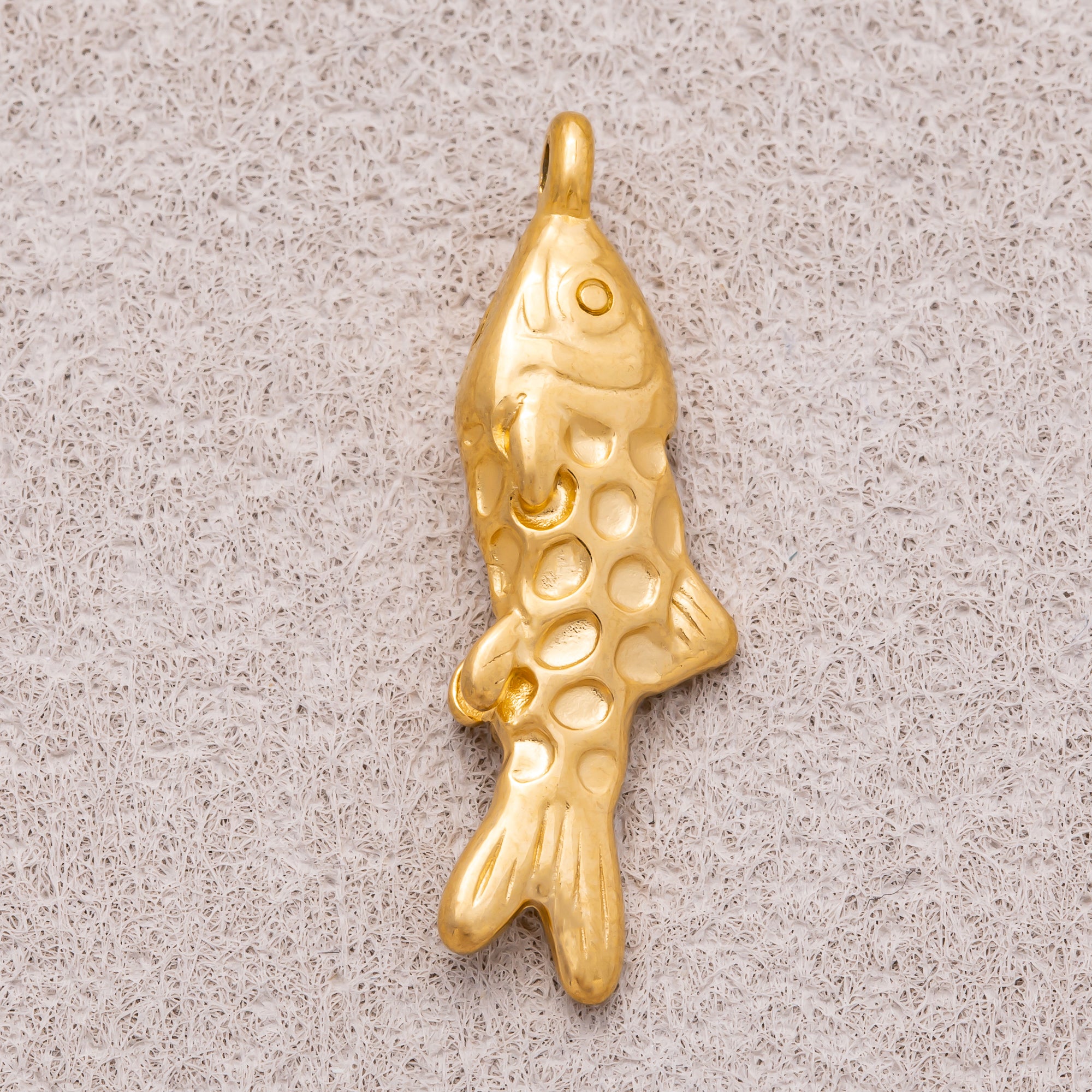 Gold PVD Stainless Steel Textured Lucky Fish Animal Pendant