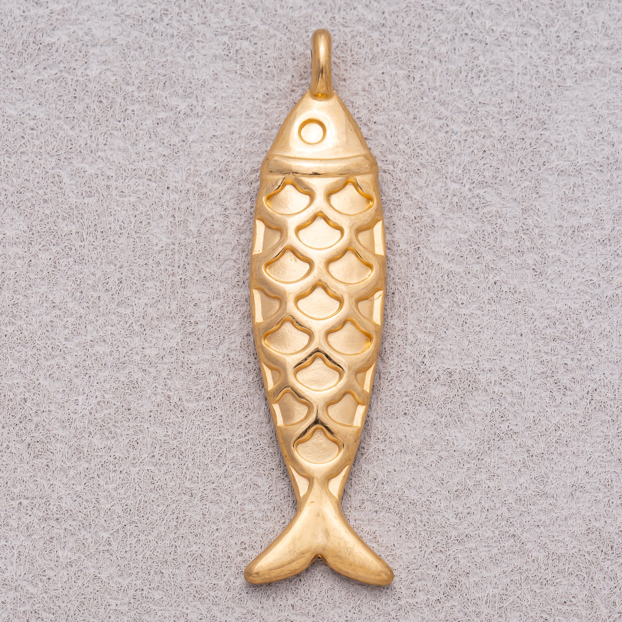 Gold PVD Stainless Steel Textured Fish Multidimensional Animal Pendant
