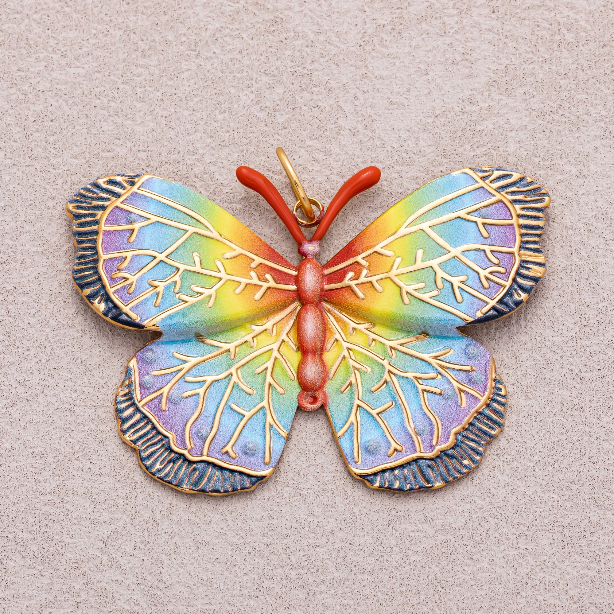 Gold PVD Stainless Steel Rainbow Butterfly Mariposa Animal Pendant