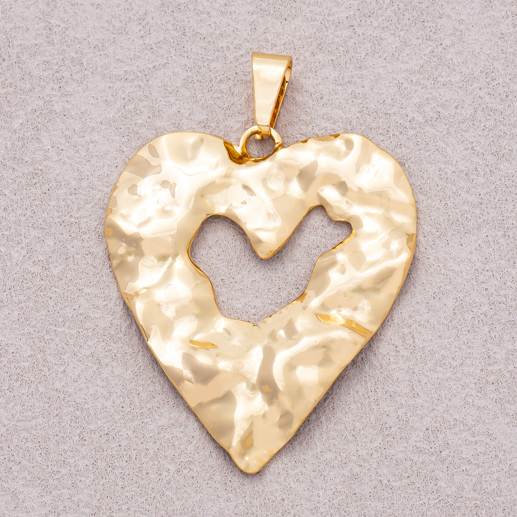 Gold PVD Stainless Steel Hammered Open Love Heart Pendant