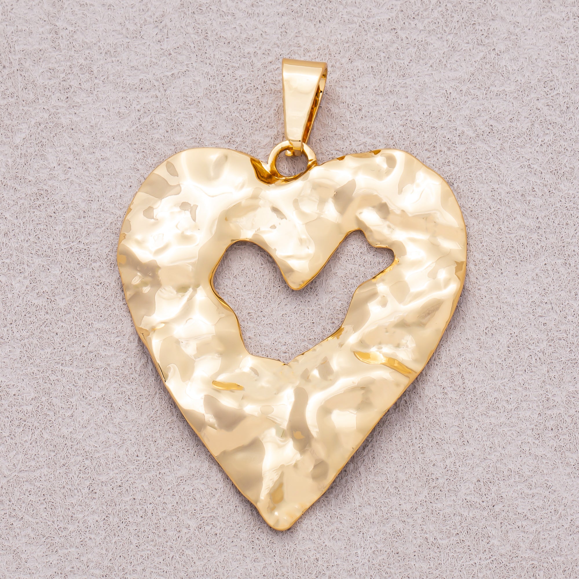 Gold PVD Stainless Steel Hammered Open Love Heart Pendant