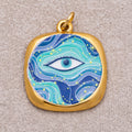 Gold PVD Stainless Steel Blue Enamel Galaxy Style Evil Eye Charm