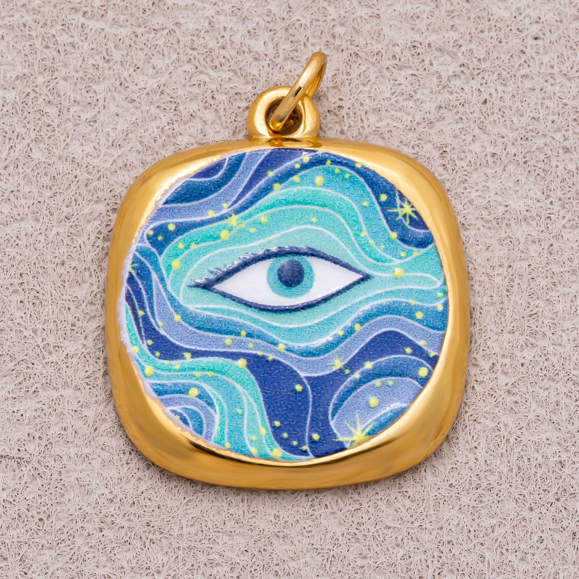 Gold PVD Stainless Steel Blue Enamel Galaxy Style Evil Eye Charm