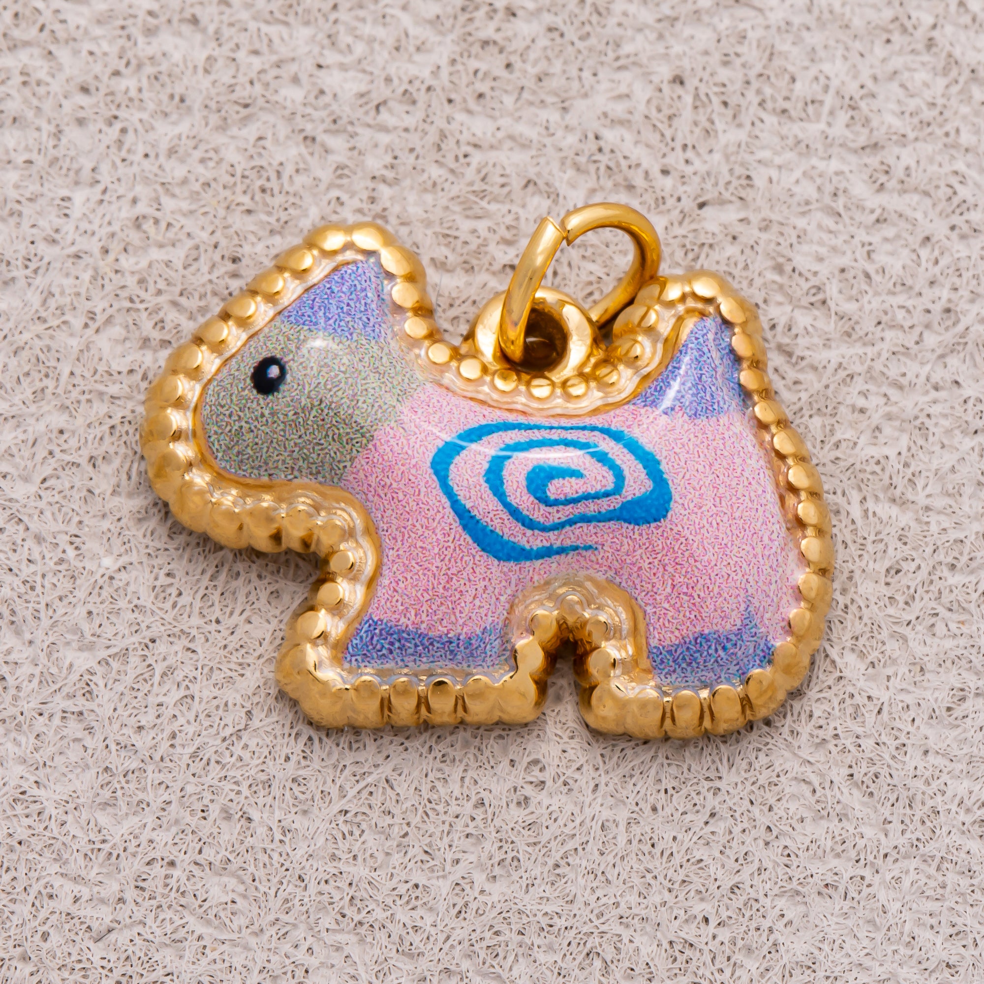 Gold PVD Stainless Steel Green, Yellow, Pink Cute Enamel Kitten Animal Charm