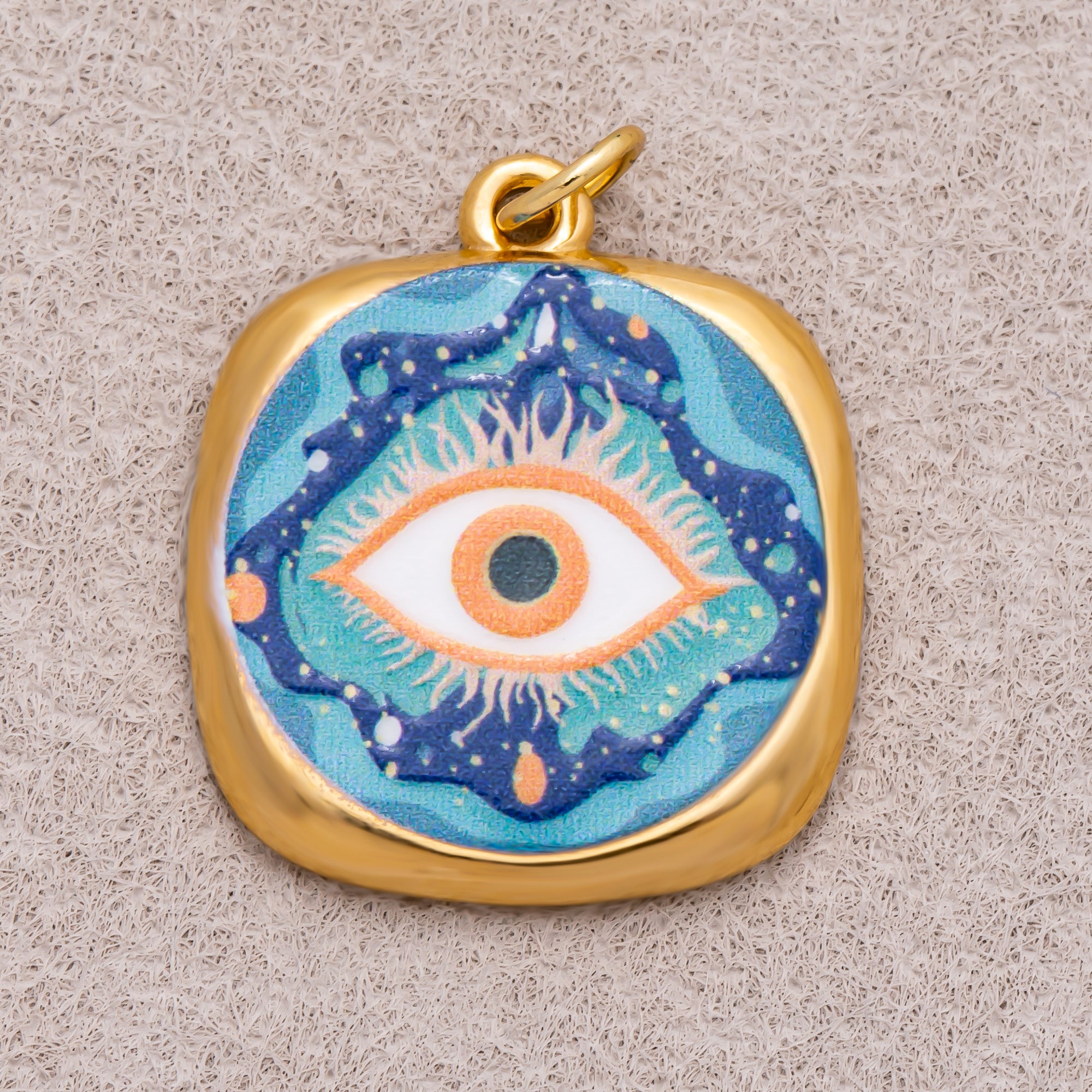 Gold PVD Stainless Steel Blue Enamel Galaxy Style Evil Eye Charm
