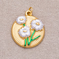 Gold PVD Stainless Steel White, Fuchsia Daisy Flower Medallion Charm