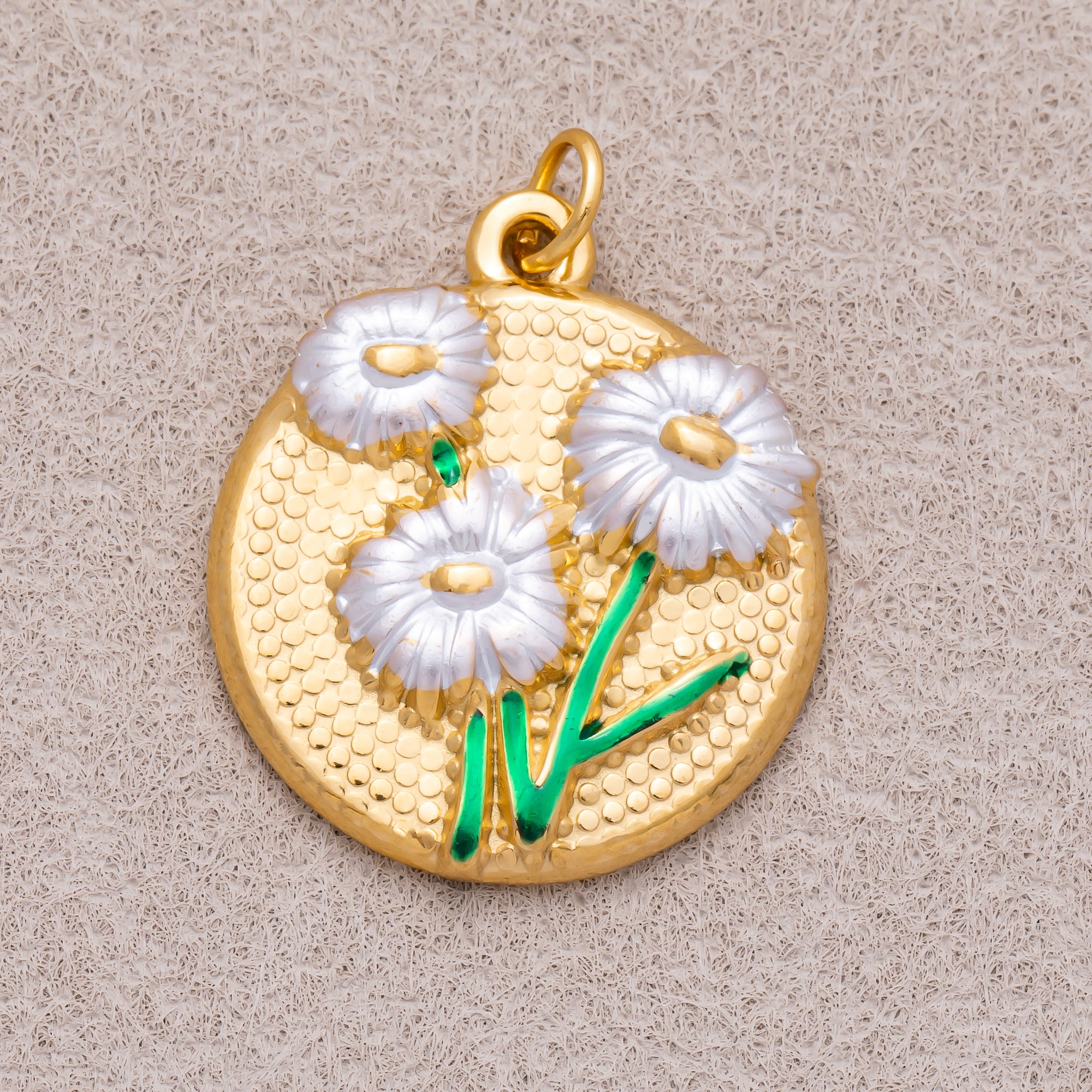 Gold PVD Stainless Steel White, Fuchsia Daisy Flower Medallion Charm