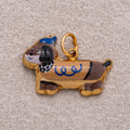 Gold PVD Stainless Steel Brown, White Puppy Pet Animal Charm