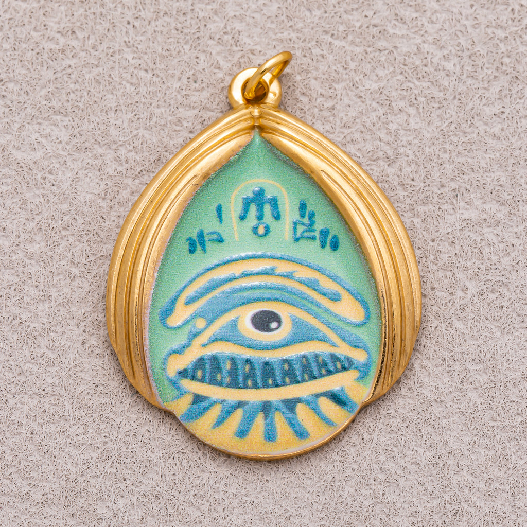 Gold PVD Stainless Steel Teardrop Evil Eye Enamel Pendants