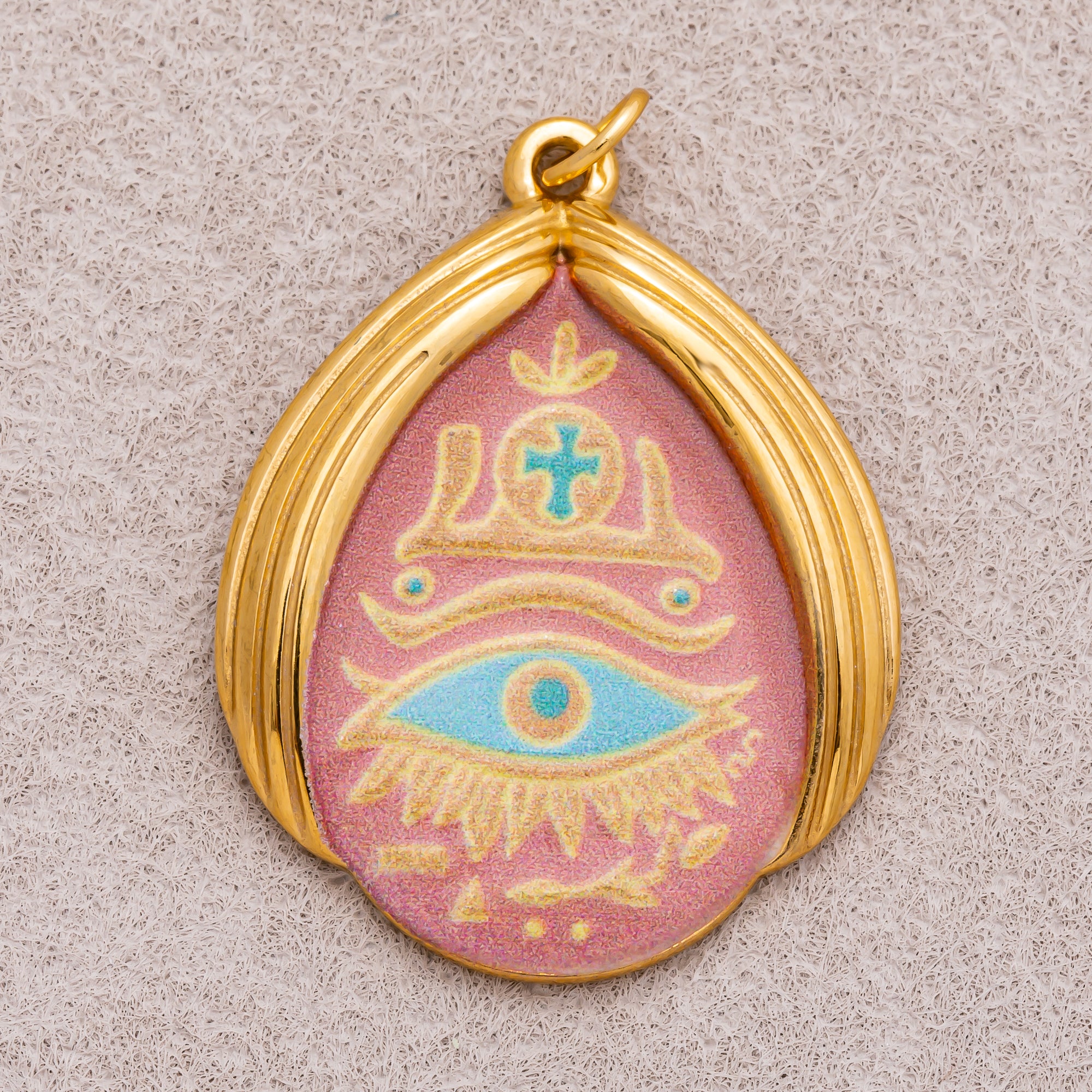 Gold PVD Stainless Steel Teardrop Evil Eye Enamel Pendants