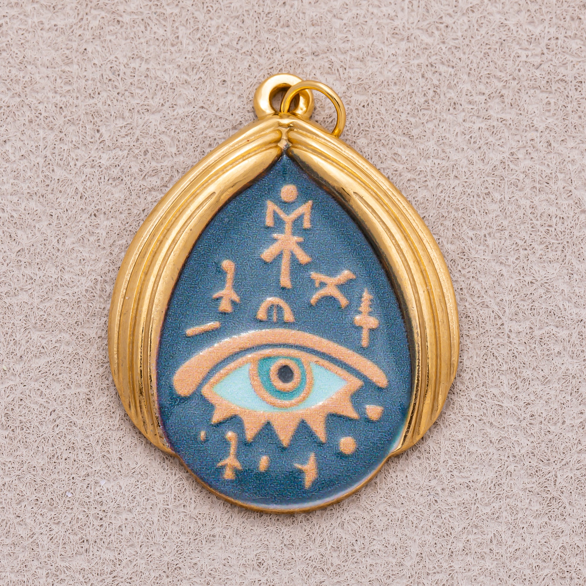 Gold PVD Stainless Steel Teardrop Evil Eye Enamel Pendants