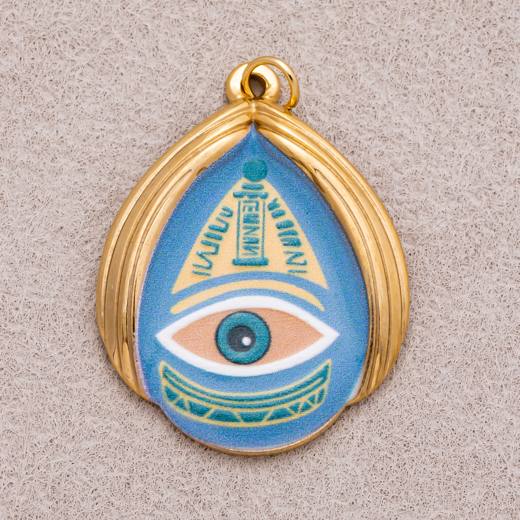 Gold PVD Stainless Steel Teardrop Evil Eye Enamel Pendants