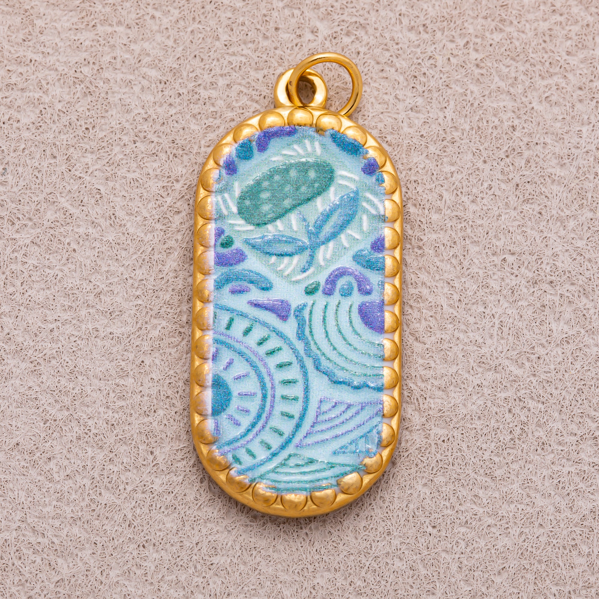 Gold PVD Stainless Steel Oval Floral Enamel Tag Pendants