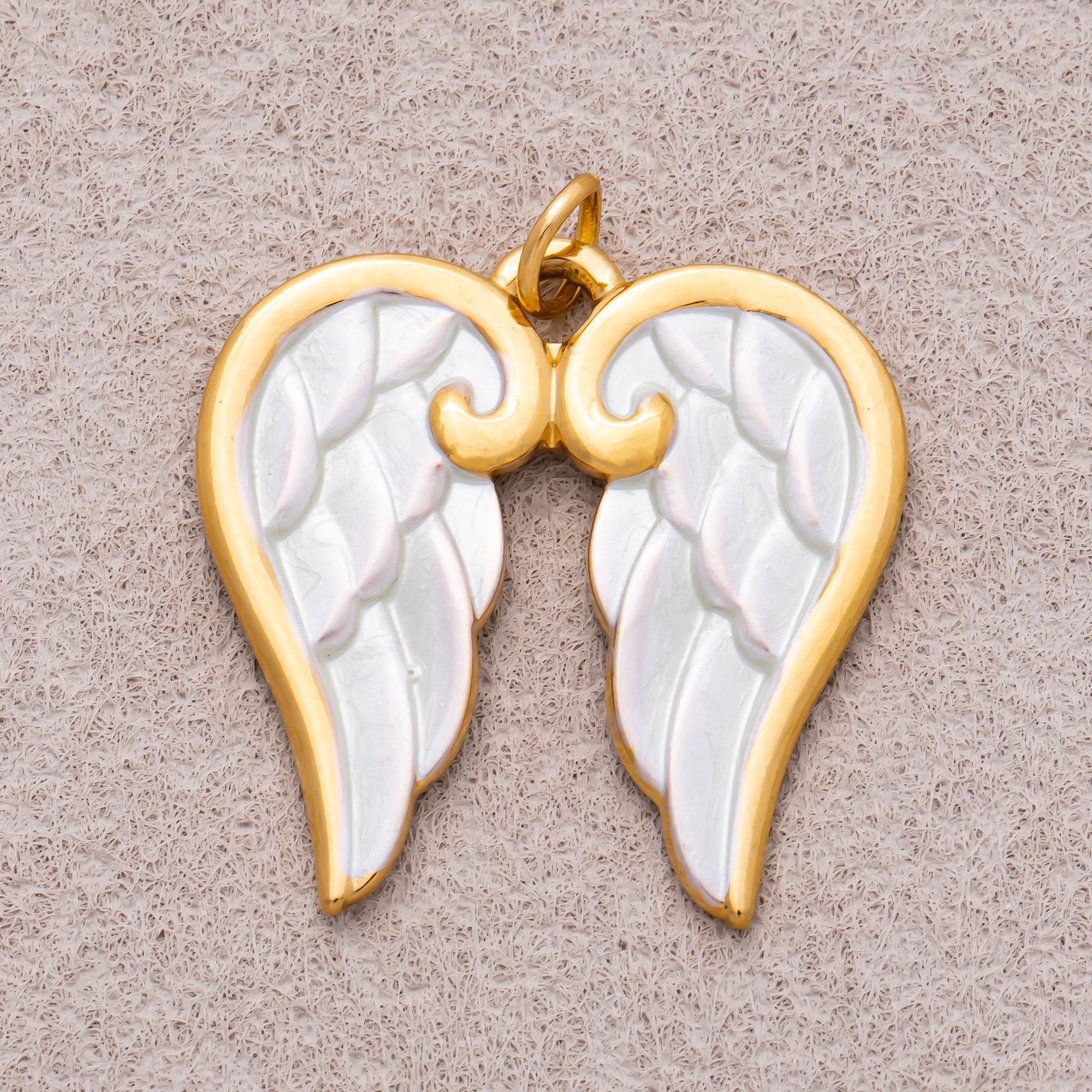 Gold PVD Stainless Steel White Enamel Guardian Angel Wings Charm