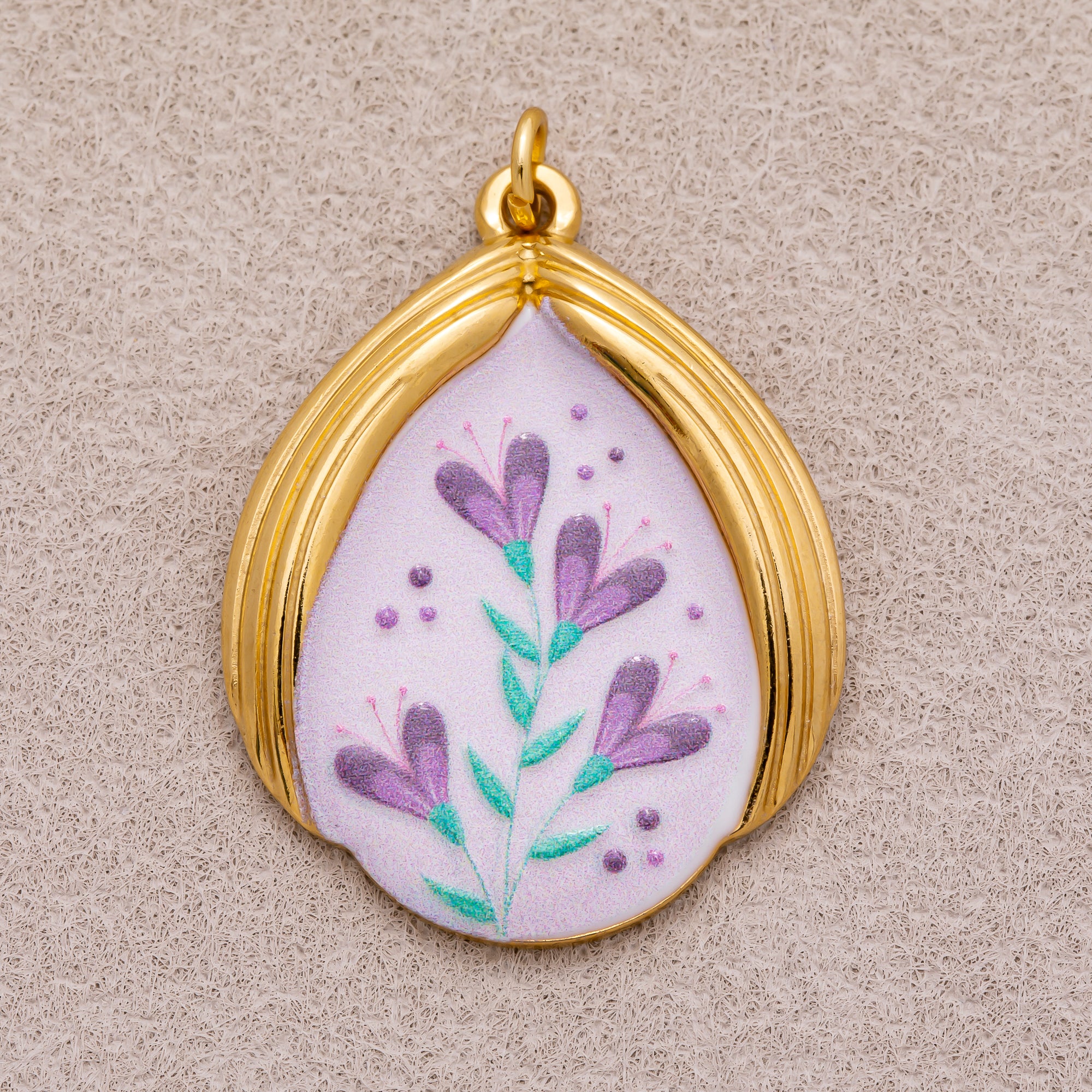 Gold PVD Stainless Steel Teardrop Floral Enamel Pendants