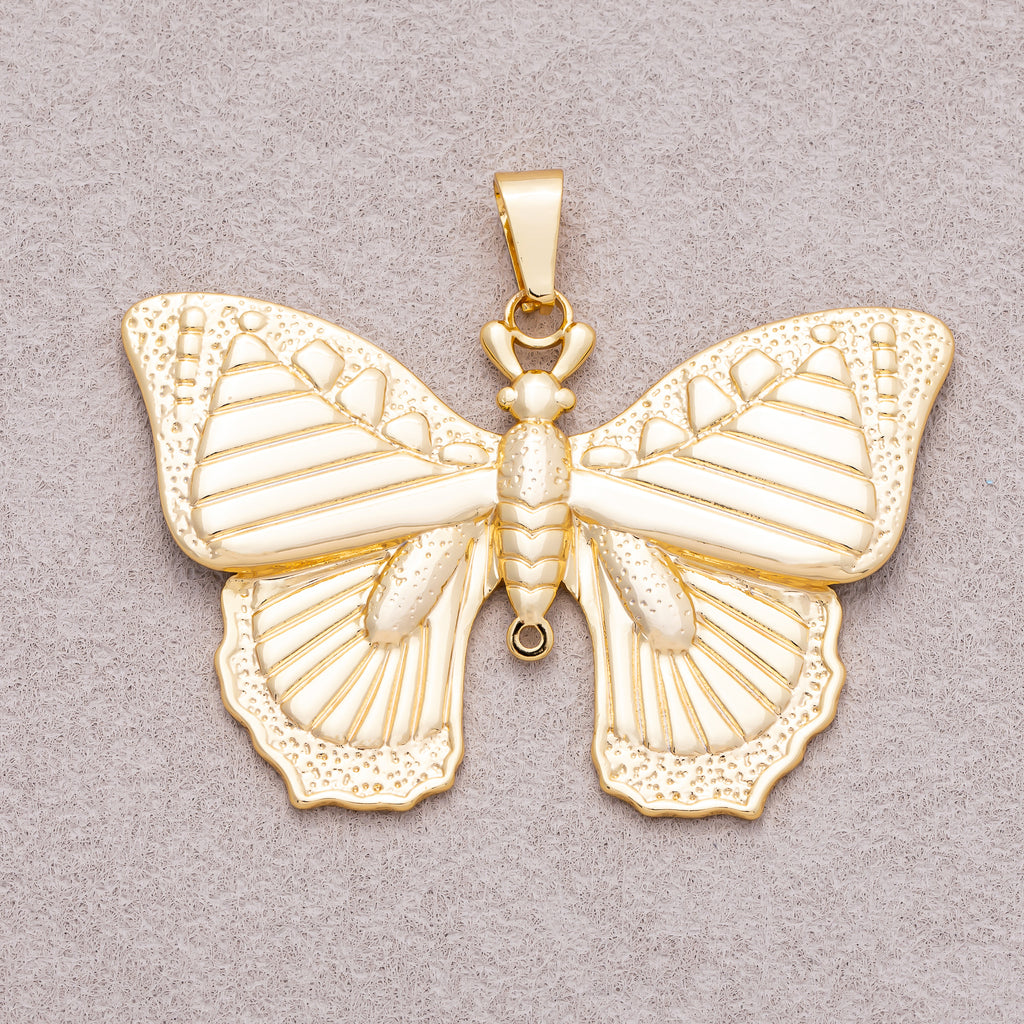 Gold PVD Stainless Steel Textured Butterfly Mariposa Enamel Pendant