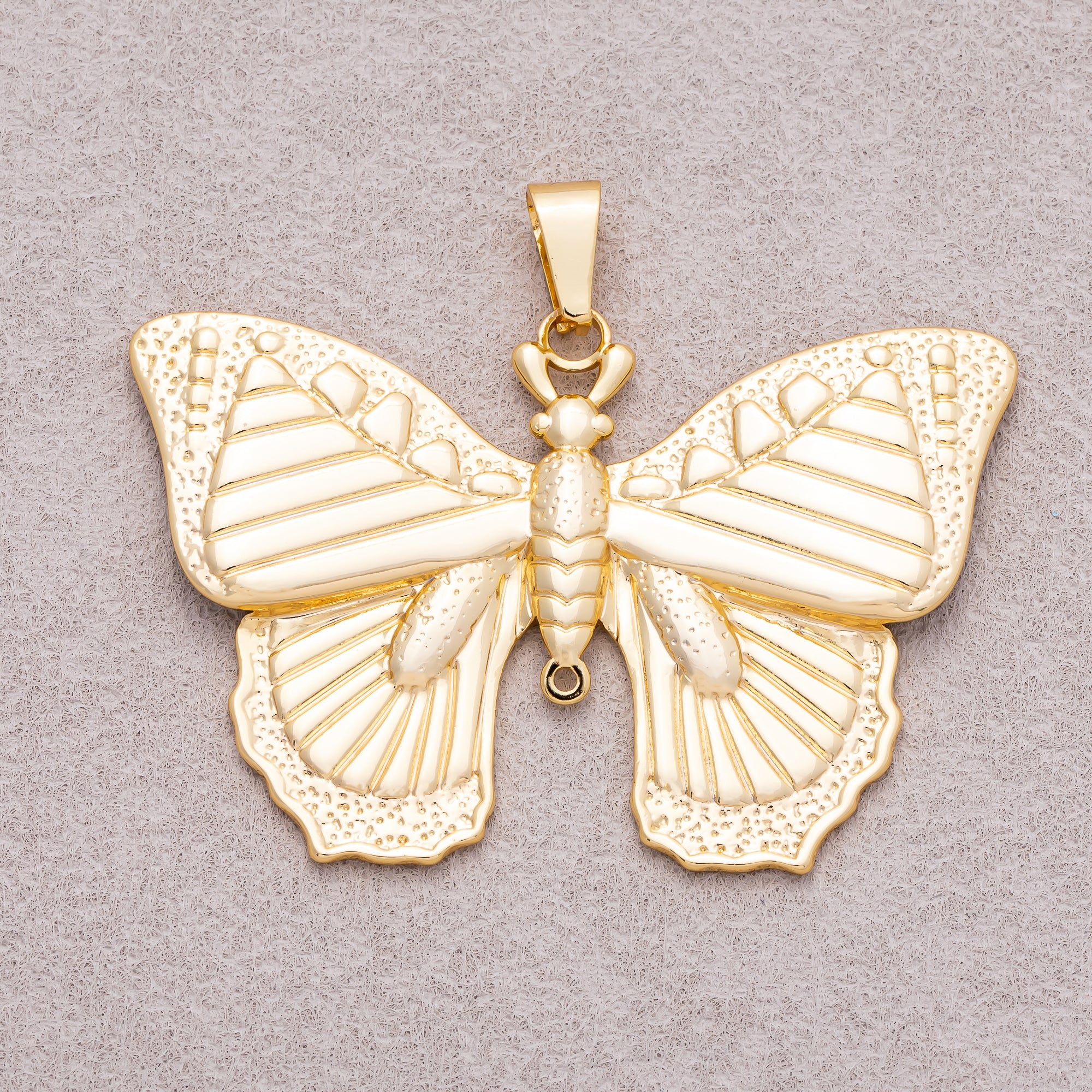 Gold PVD Stainless Steel Textured Butterfly Mariposa Enamel Pendant