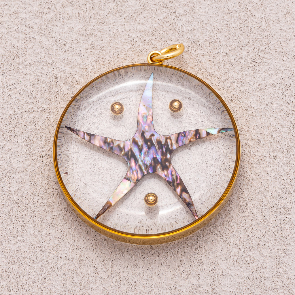 Gold PVD Stainless Steel Starfish Medallion Resin Charm