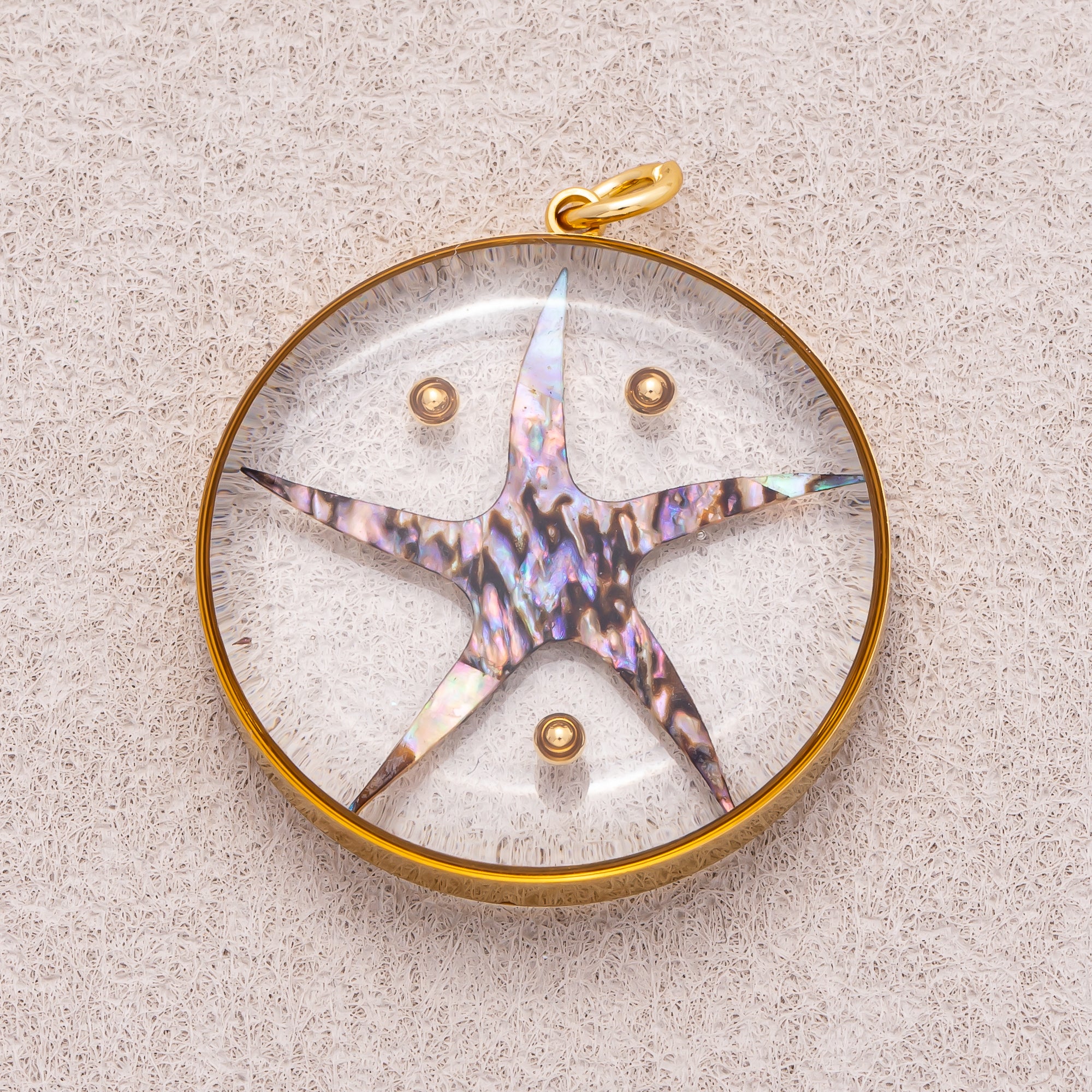 Gold PVD Stainless Steel Starfish Medallion Resin Charm