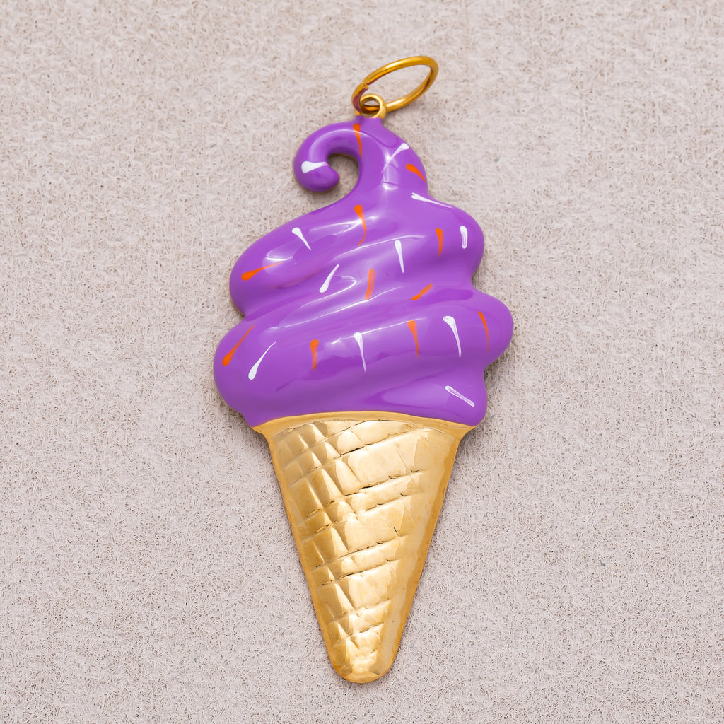 Gold PVD Stainless Steel Colorful Sweet Ice Cream Messes Cone Enamel Charm