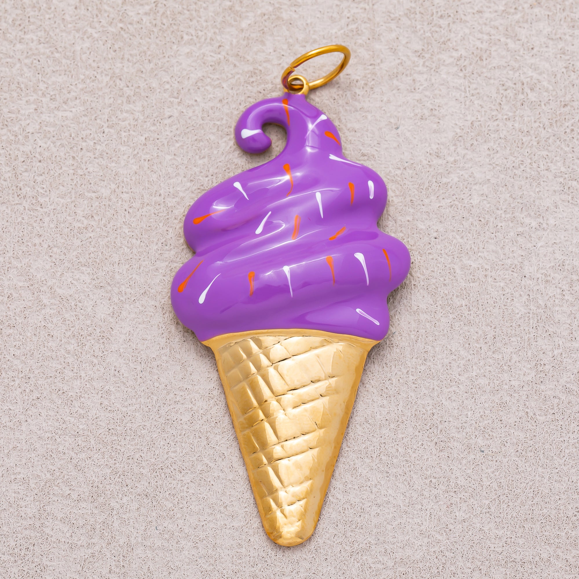Gold PVD Stainless Steel Colorful Sweet Ice Cream Messes Cone Enamel Charm