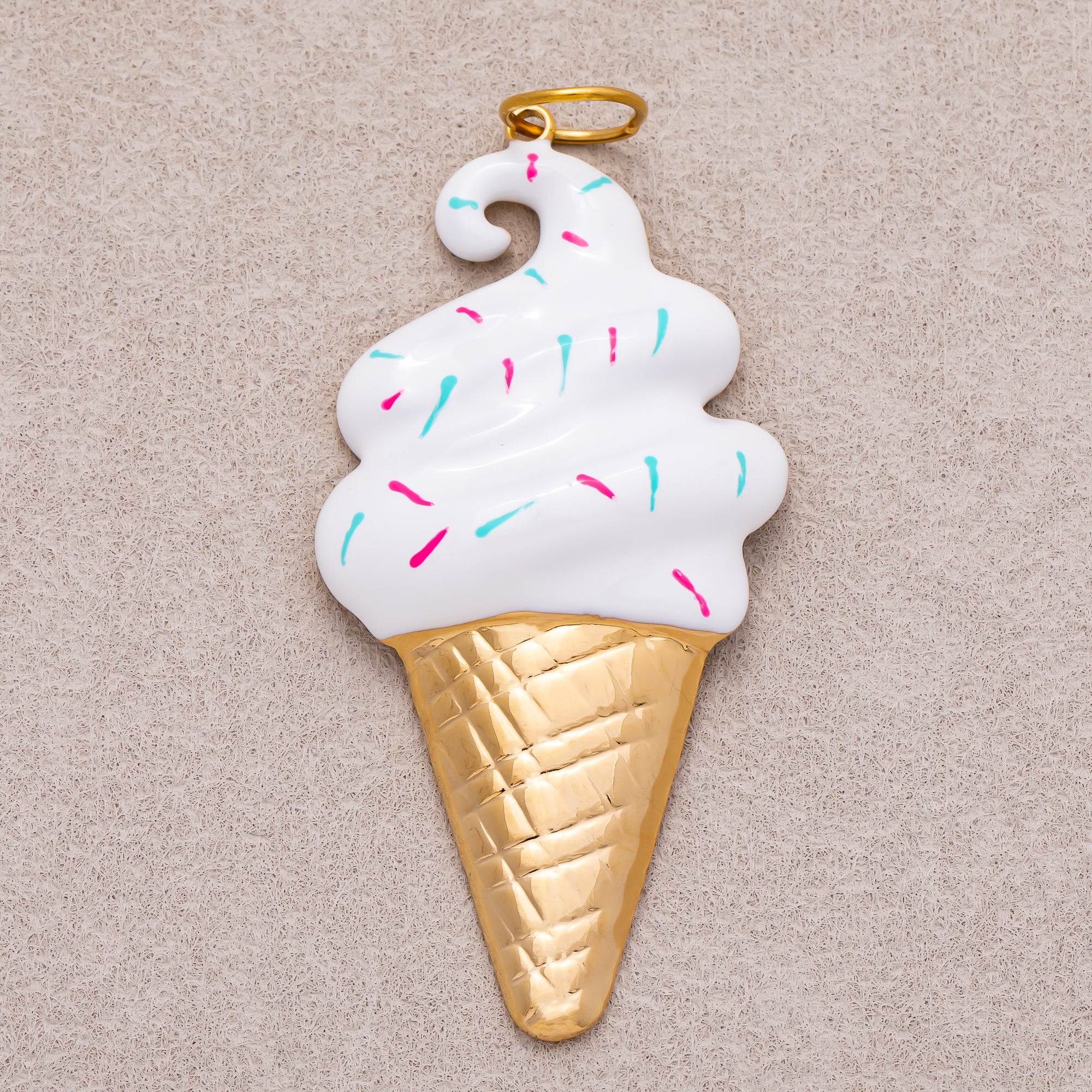 Gold PVD Stainless Steel Colorful Sweet Ice Cream Messes Cone Enamel Charm