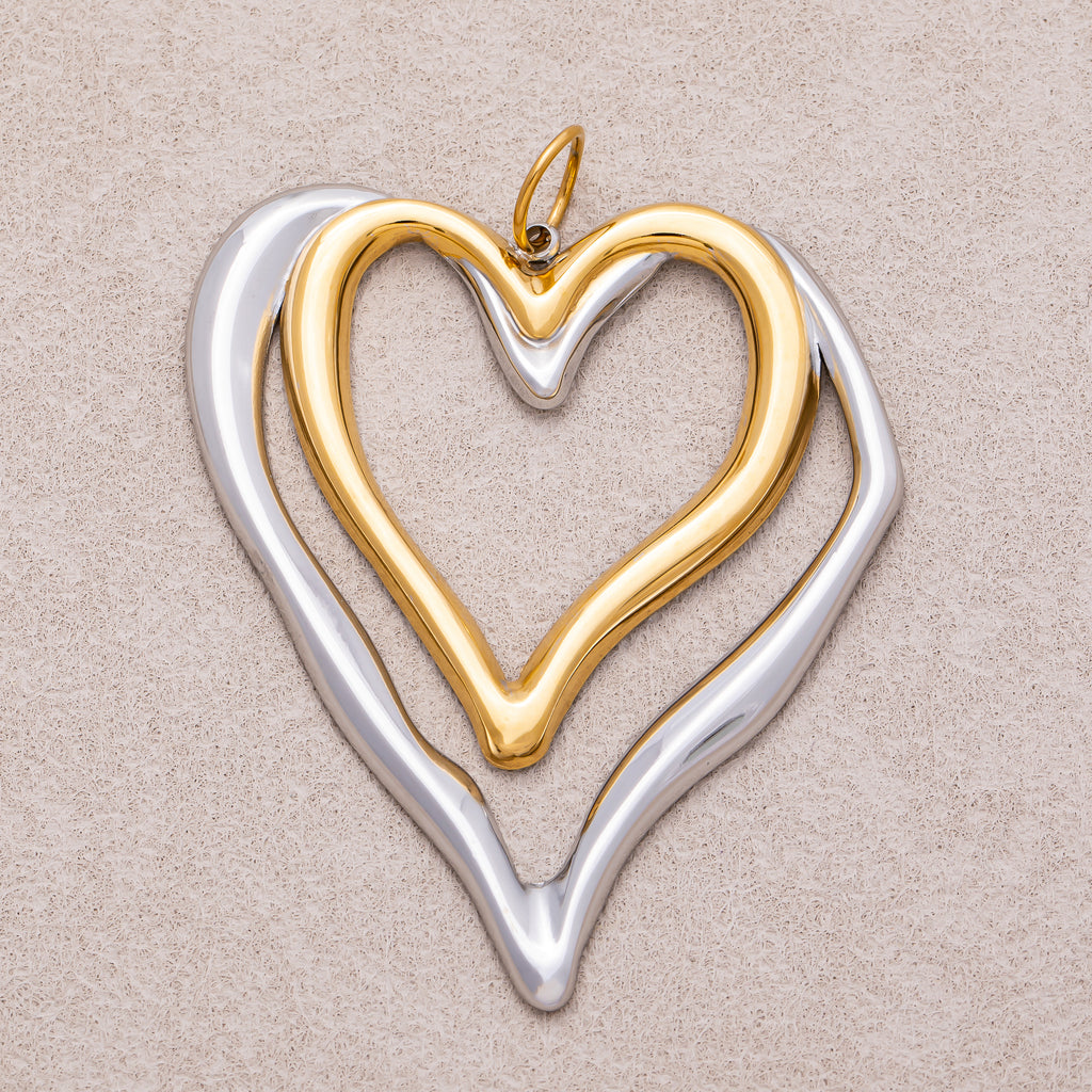 Gold PVD Stainless Steel Double Heart Open Charm