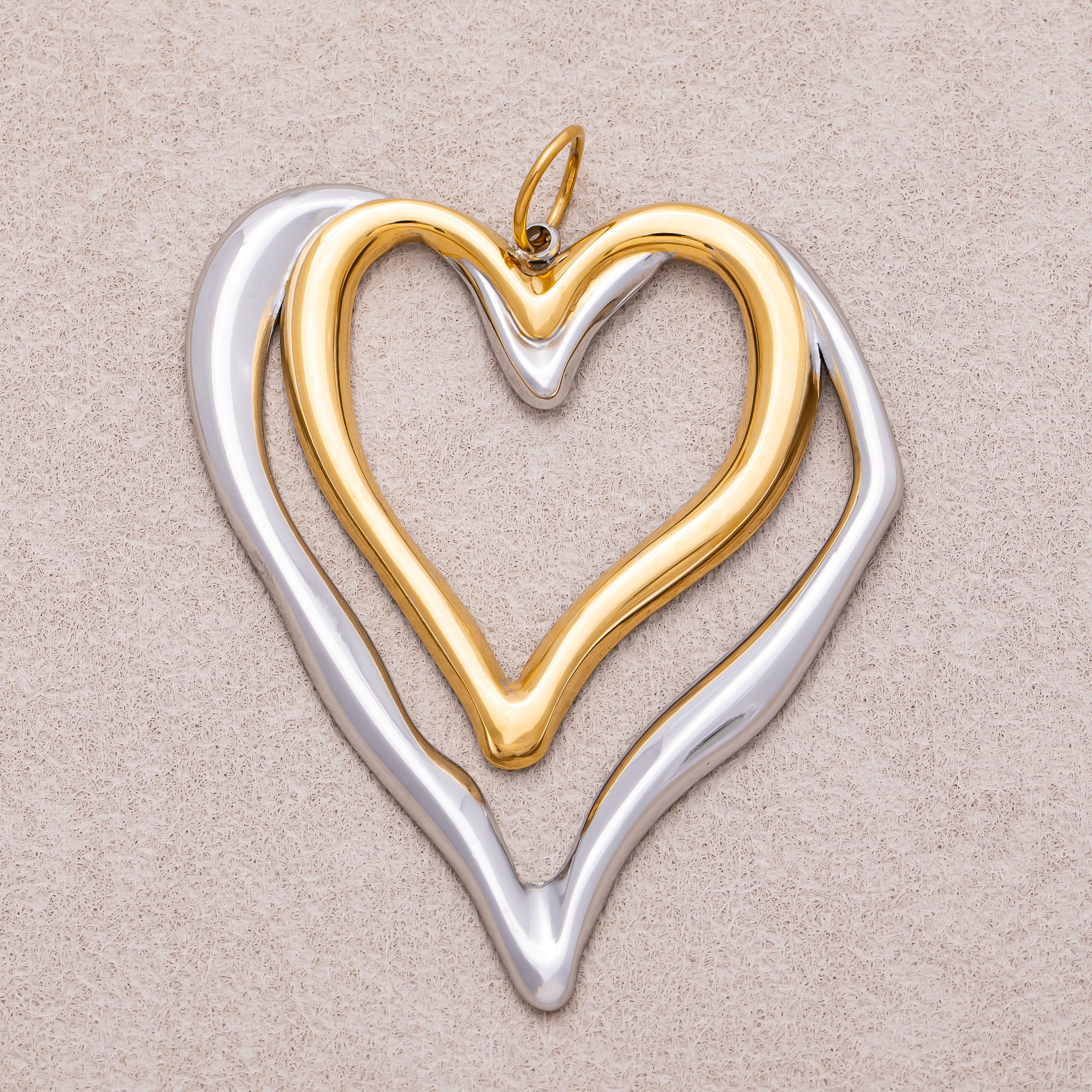 Gold PVD Stainless Steel Double Heart Open Charm
