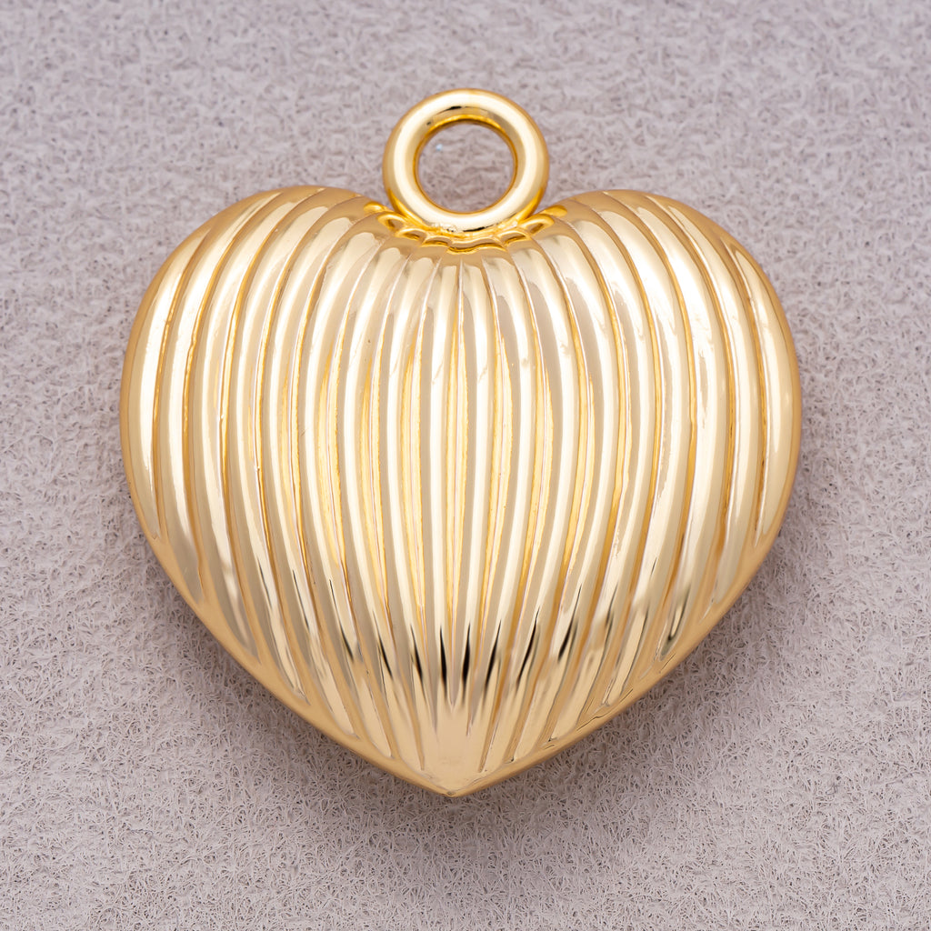 Gold PVD Stainless Steel Ribbed Dome Love Heart Charm