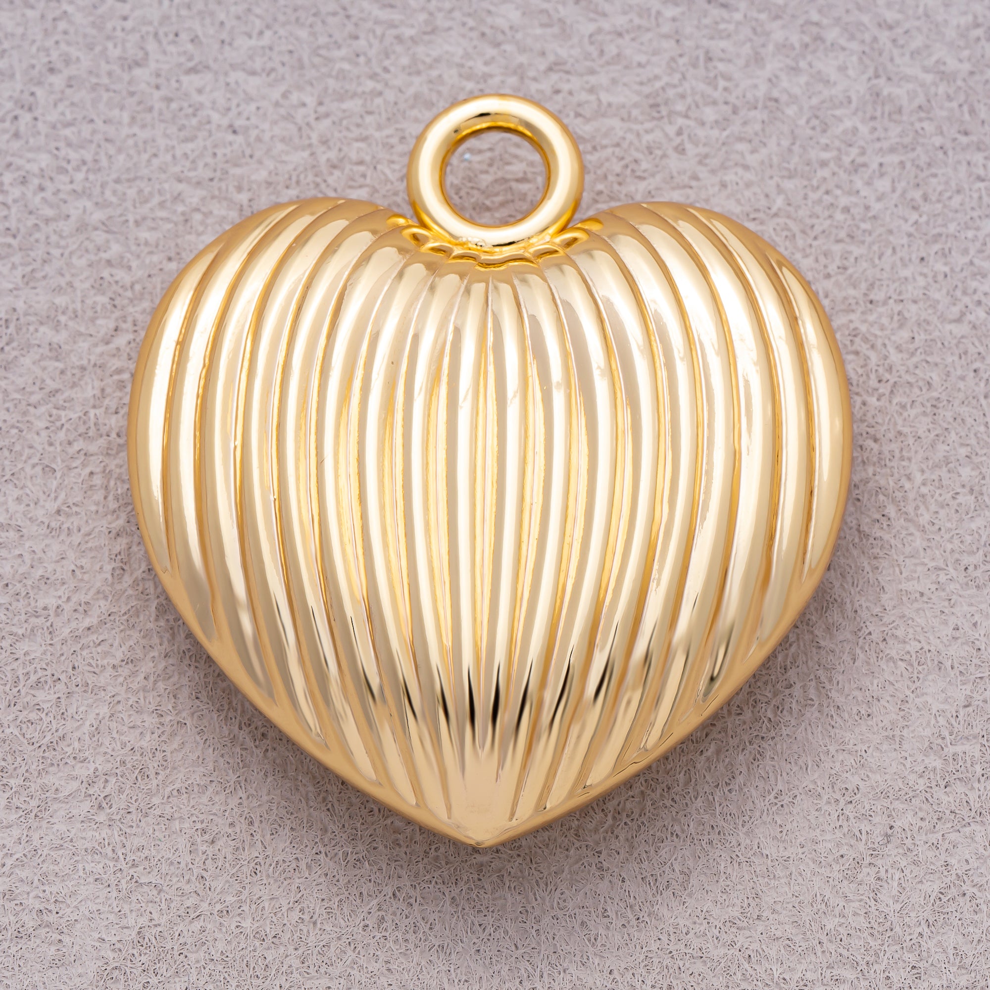 Gold PVD Stainless Steel Ribbed Dome Love Heart Charm