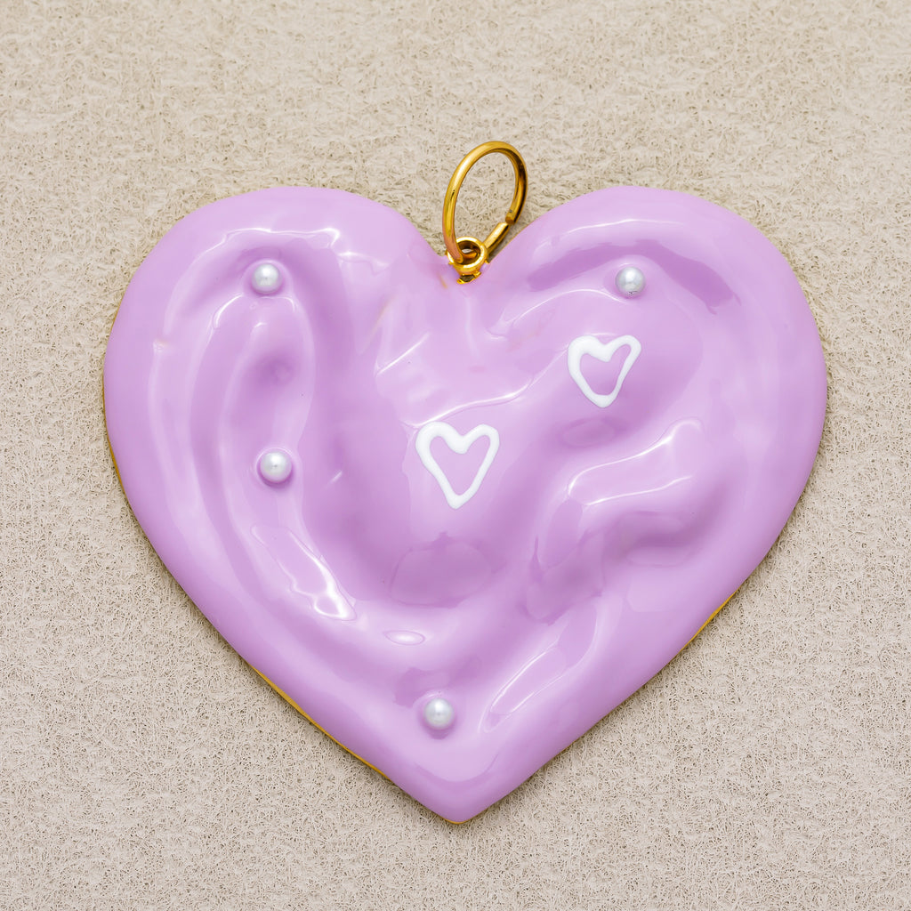 Gold PVD Stainless Steel Purple Molten Heart Enamel Charm