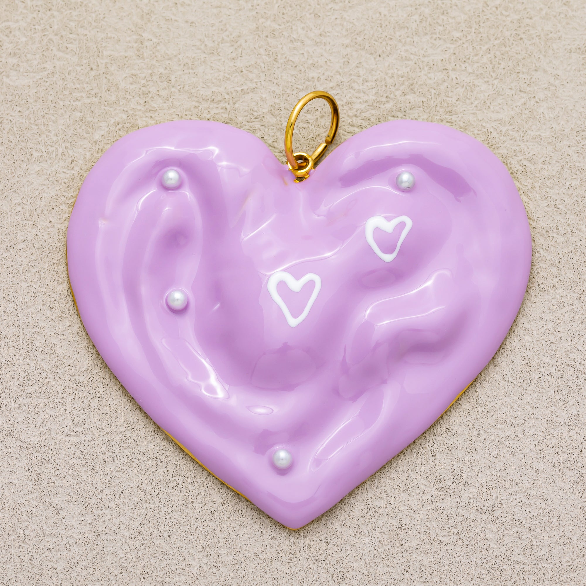 Gold PVD Stainless Steel Purple Molten Heart Enamel Charm