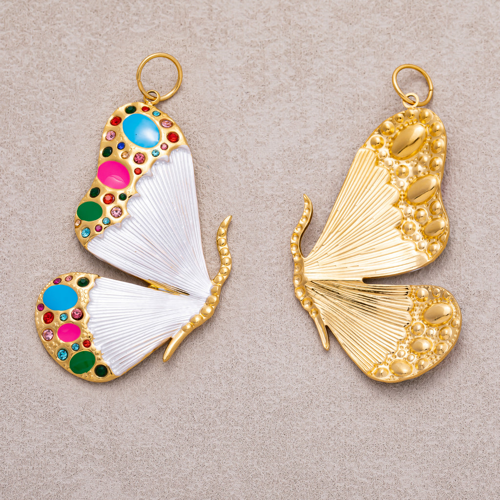 Gold PVD Stainless Steel Colorful Enamel Butterfly Charm Mariposa Pendant