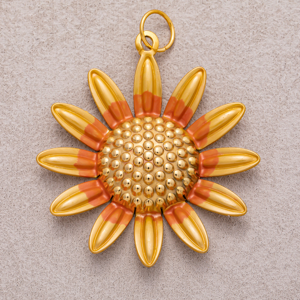 Gold PVD Stainless Steel Textured Sunflower Pendant