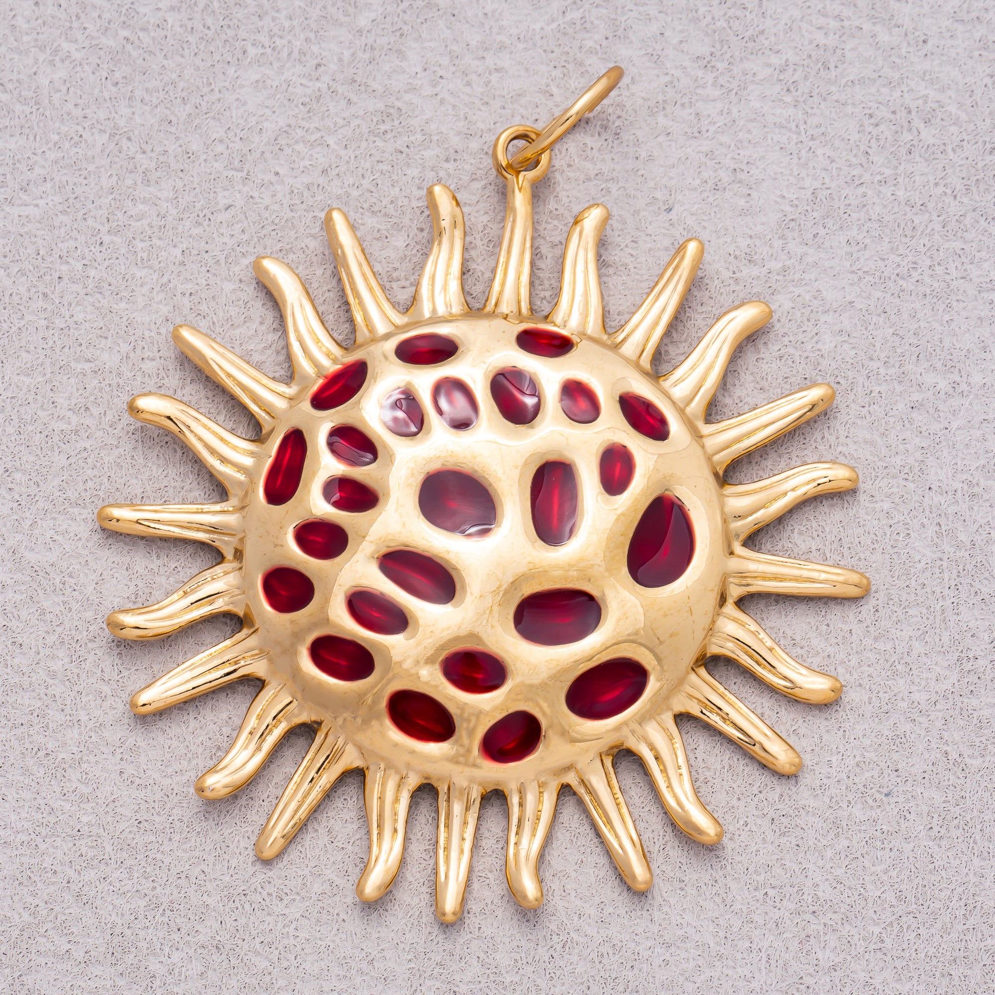 Gold PVD Stainless Steel Green Red Radiant Sunburst Enamel Pendant