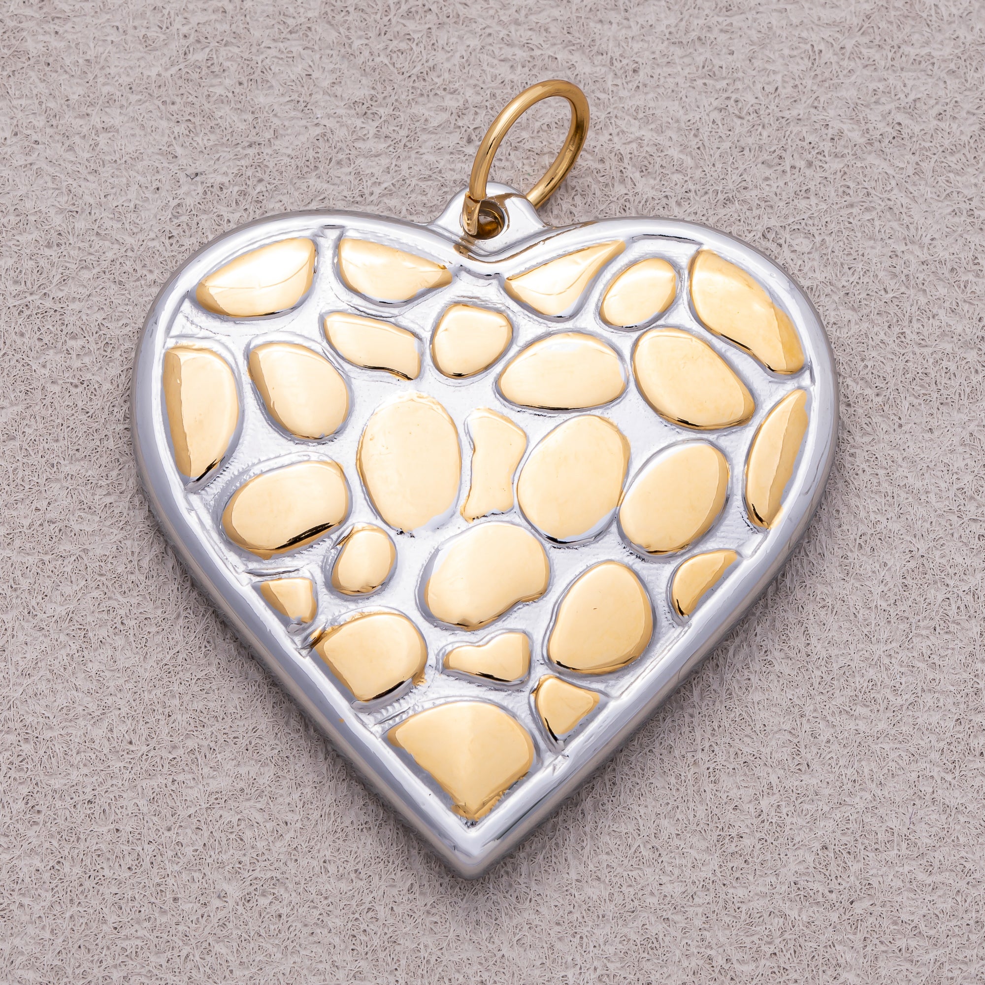 Gold PVD Stainless Steel Mixed Metal Textured Heart Charm