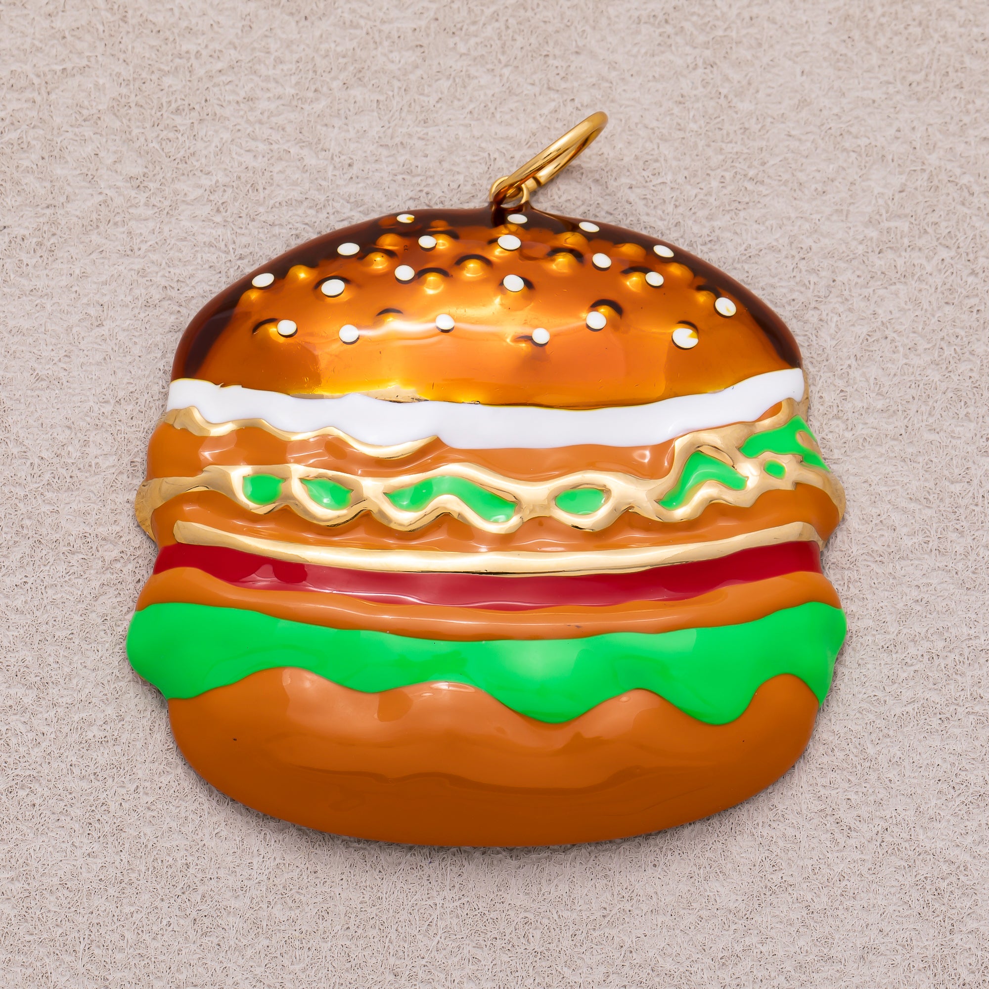 Gold PVD Stainless Steel Enamel Burger Fast Food Charm