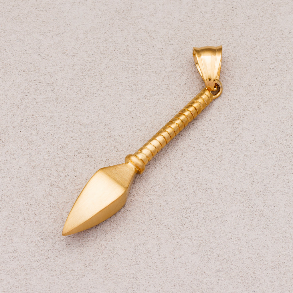 Gold PVD Stainless Steel Vintage Ribbed Spear Pendant