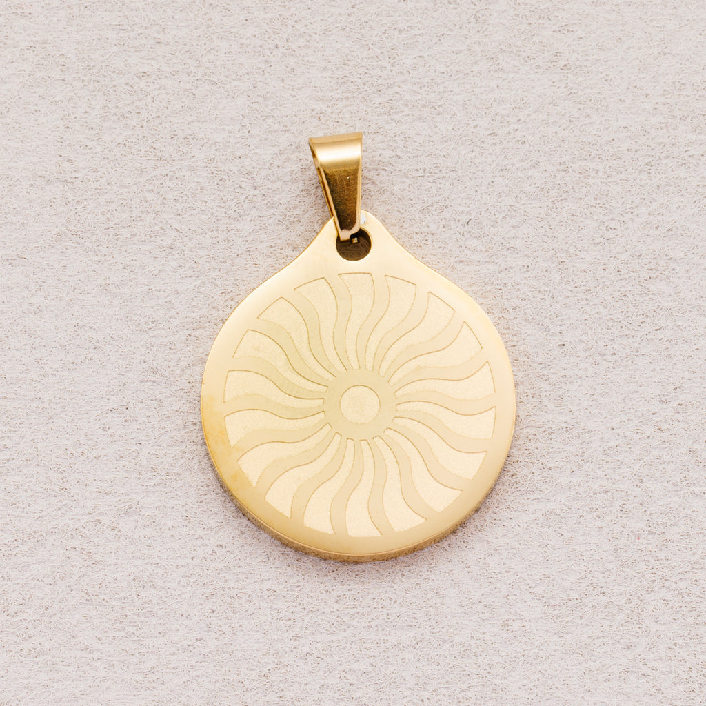 Gold PVD Stainless Steel Celestial Sun Rays Medallion Pendant Bohemian Charm